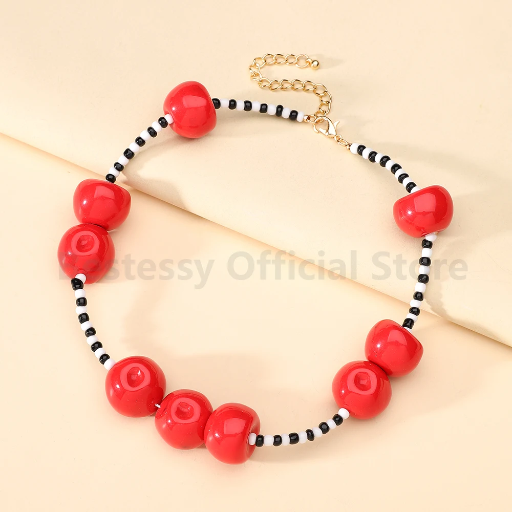 Fashion exaggerated Red Beaded Necklace Collarbone Chain for Women Party Prom Stage Jewelry Accessories