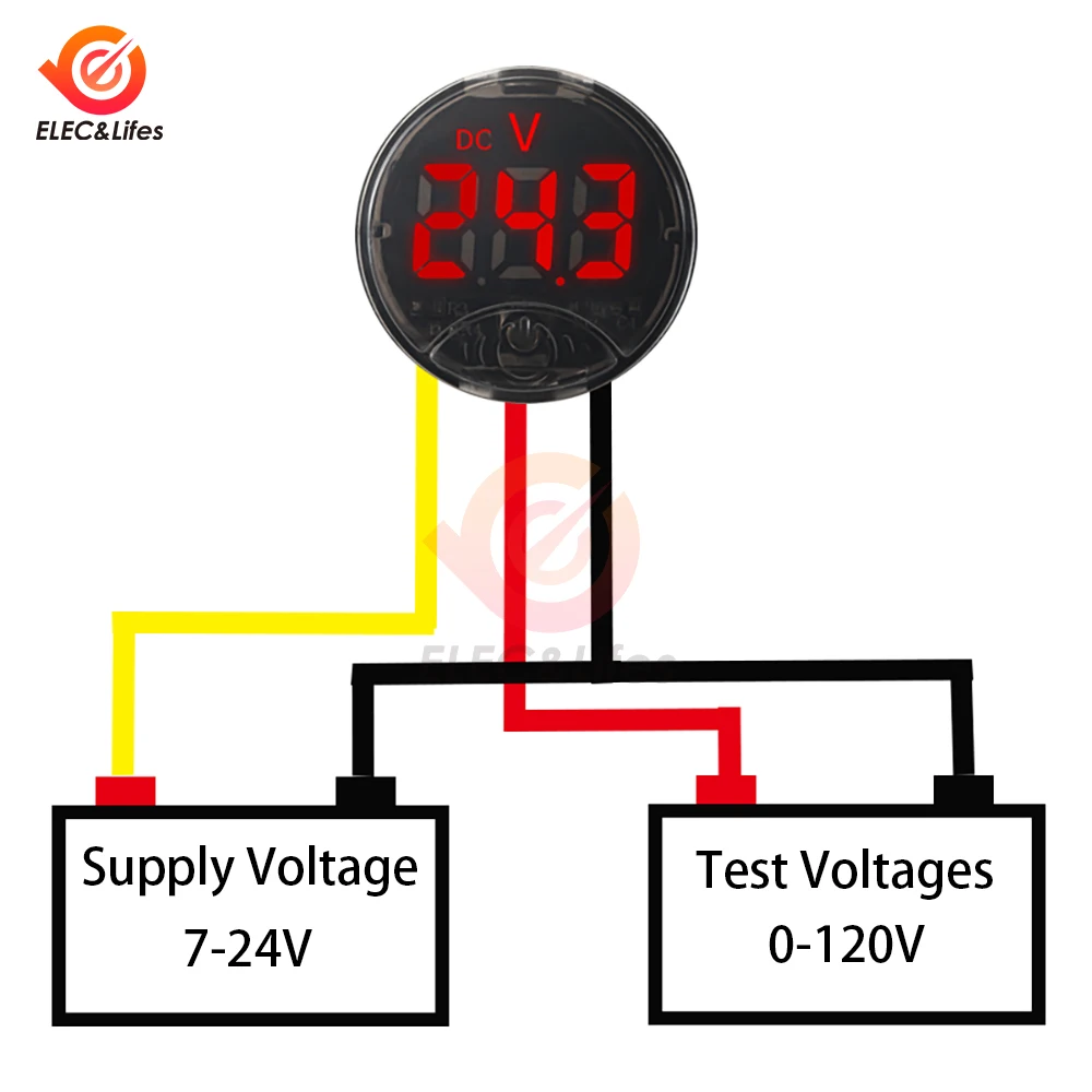 

DC7-120V/DC 0-120V светодиодный цифровой дисплей, круглый сенсорный переключатель постоянного тока, вольтметр, защита от обратного подключения сигнализации низкого напряжения