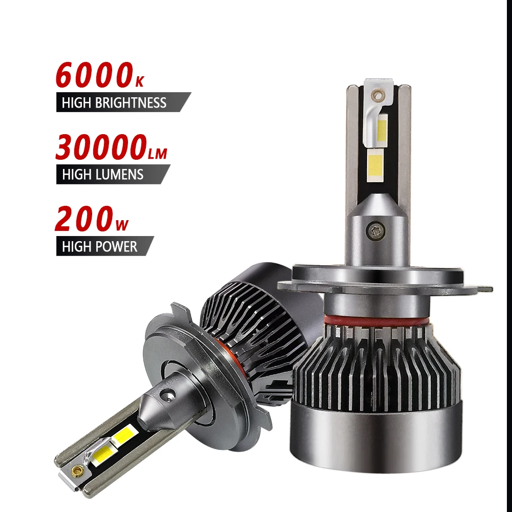 Canbus Car LED Headlight H4 LED H7 LED H8 H9 H11 H1 9005 HB3 9006 HB4 Auto LED Lamp Fog Bulb CSP Chip 200W 30000LM 6000K 12V