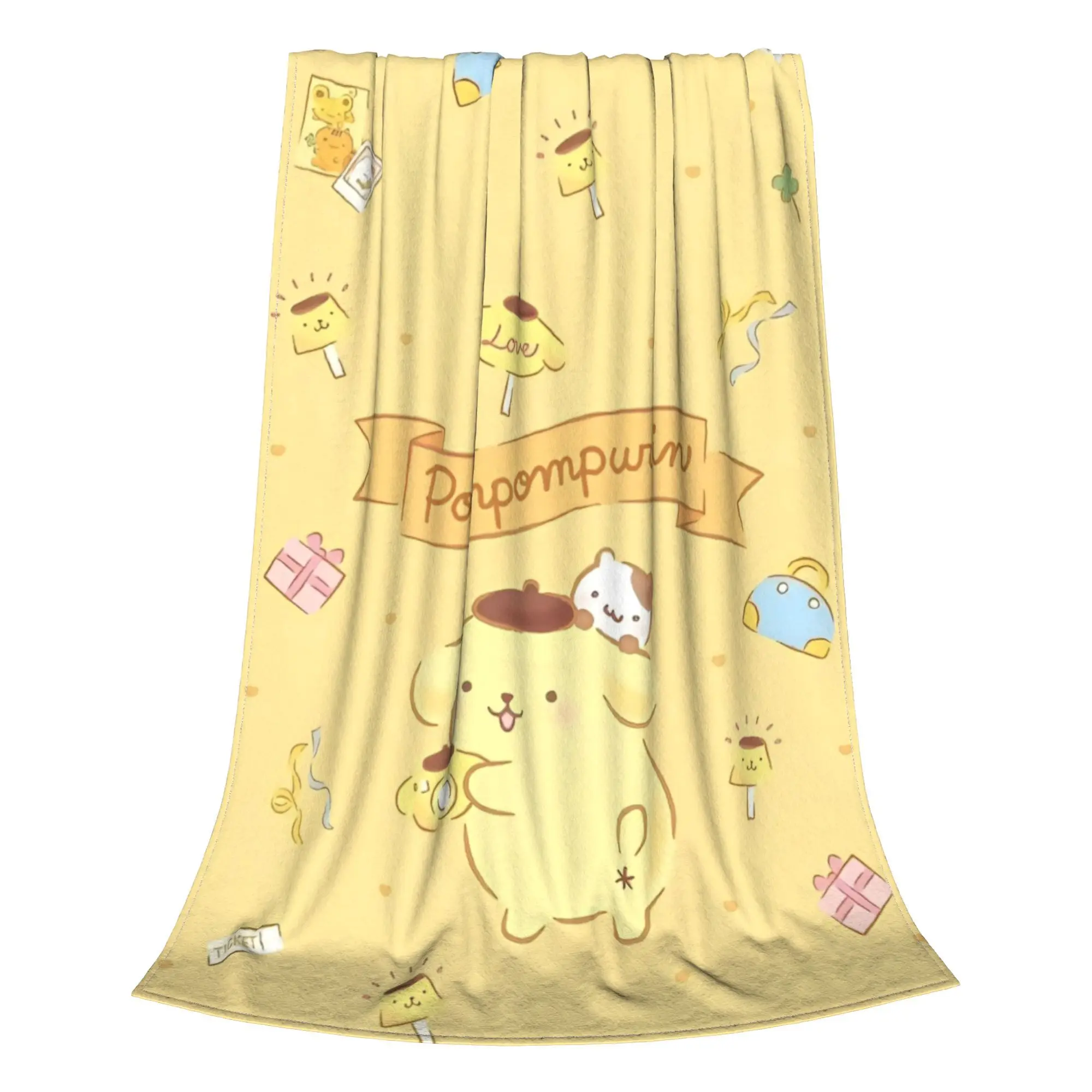 Kawaii Aesthetics Pompompurin  Blanket Sanrio Dog Mascots  Flannel Funny Warm Throw Blankets for Home Autumn/Winter