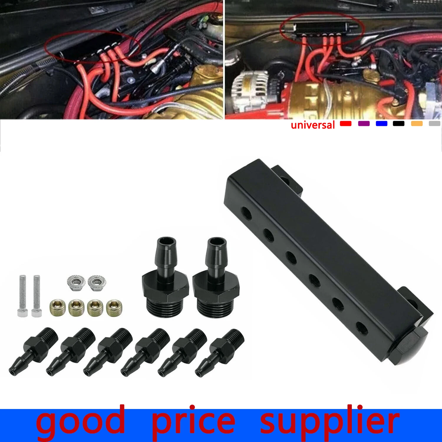 Car Vacuum Block Intake Manifold, Universal 6 Port Vacuum Block Intake Manifold Kit Fuel Gas Wastegate Turbo Boost