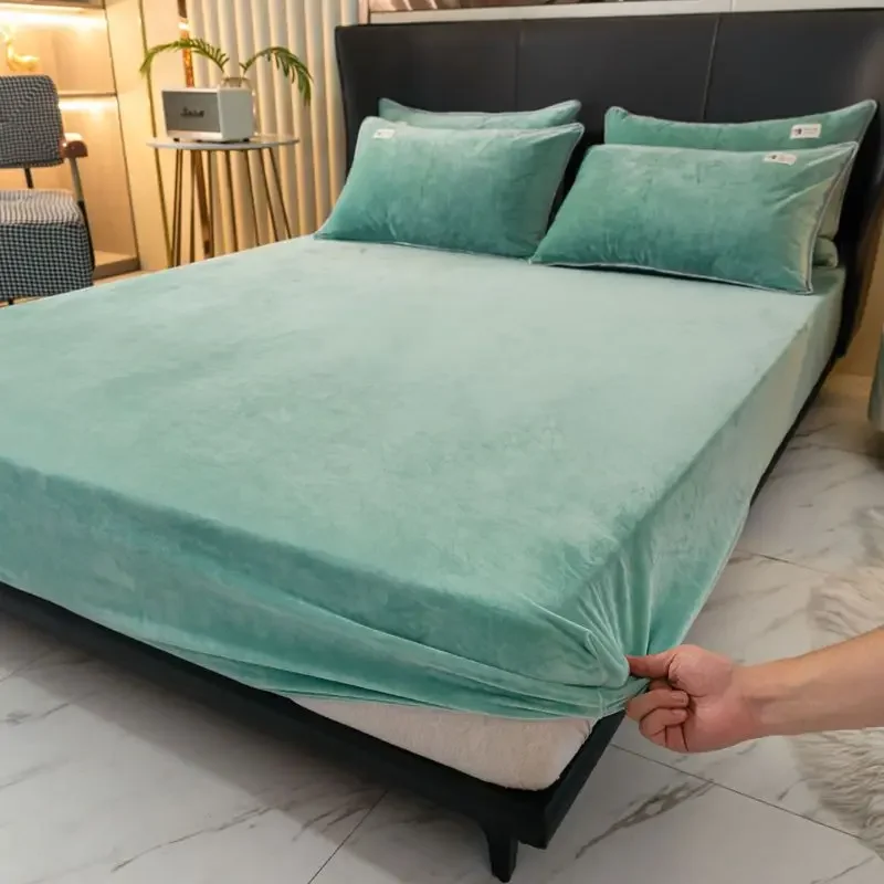 Spannbettlaken aus weichem Samt mit elastischen Bändern, rutschfeste, verstellbare Matratzenbezüge für Einzel-, Doppel-, King-Size- und Queen-Size-Betten, 160 x 200 cm