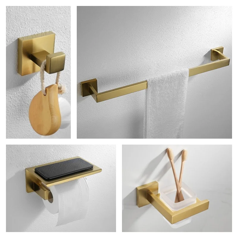 نحى الذهب الحمام الأجهزة الفولاذ المقاوم للصدأ منشفة رف كأس رف ورق المرحاض رف فرشاة المرحاض هوك اكسسوارات الحمام #2