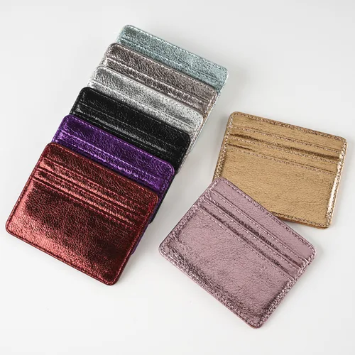 Mini billetera de cuero ultrafina, tarjetero bancario delgado, funda de identificación pequeña de negocios para hombre, monedero para mujer, tarjetero con 4 ranuras