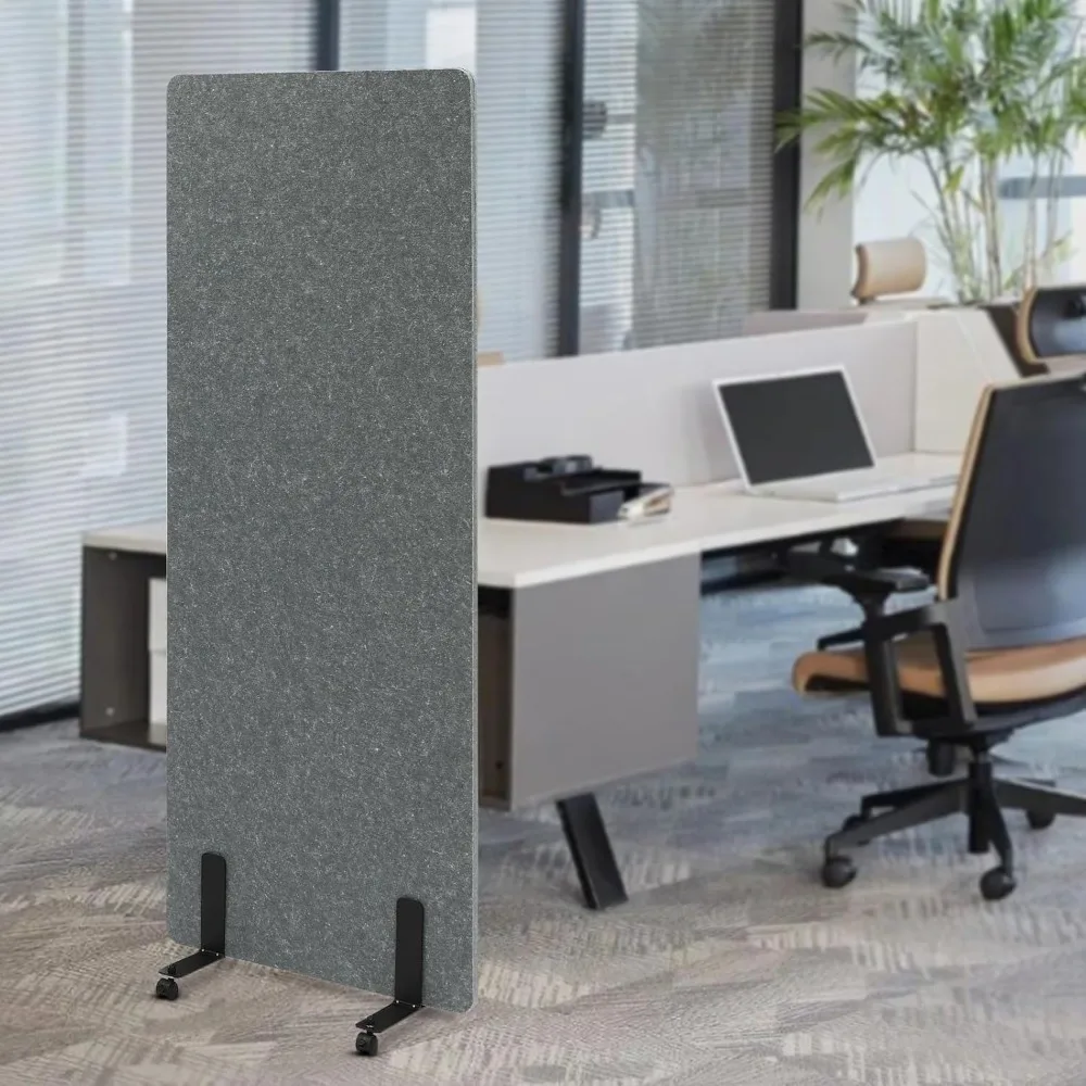 自立型 24 インチ x 66 インチ ノイズ低減音響室壁キュービクルディバイダーオフィスパーティションスタンドアロンパネル、ライトグレースタンド