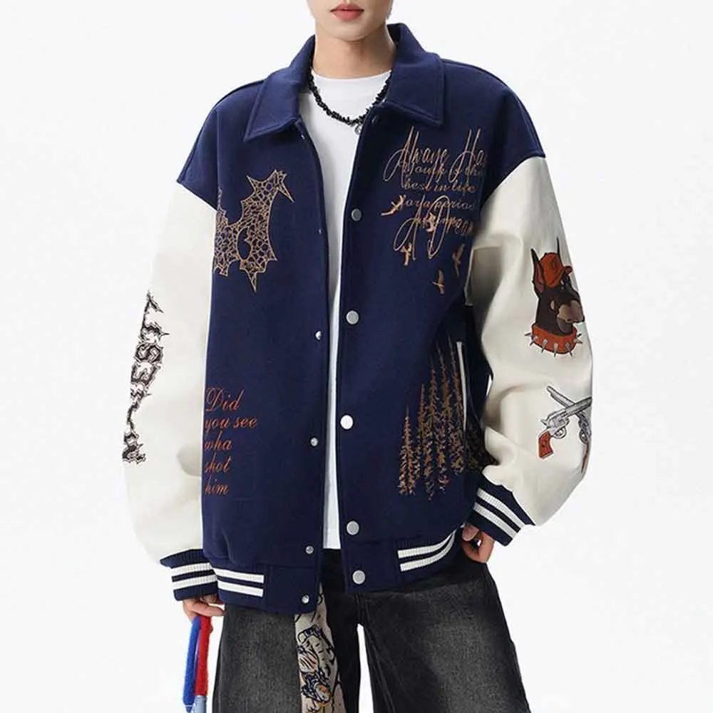 Mens Autumn Jacket Embroidered Color Splicing Block Baseball Uniform Streetwear Fashion Biker Trendy Motorcycle Tops 2025 New