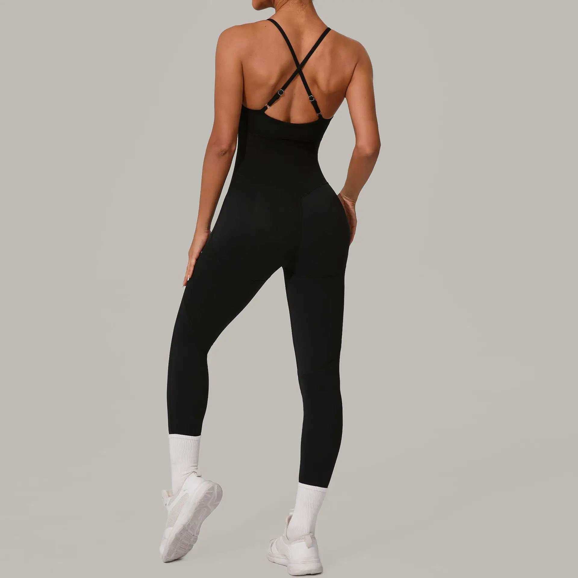 

Women's Gym PushUp Jumpsuit Workout Clothes Sleeveless Cross Back Woman Bodysuits Sports Fitness Sports Bodysuit Yoga Suit