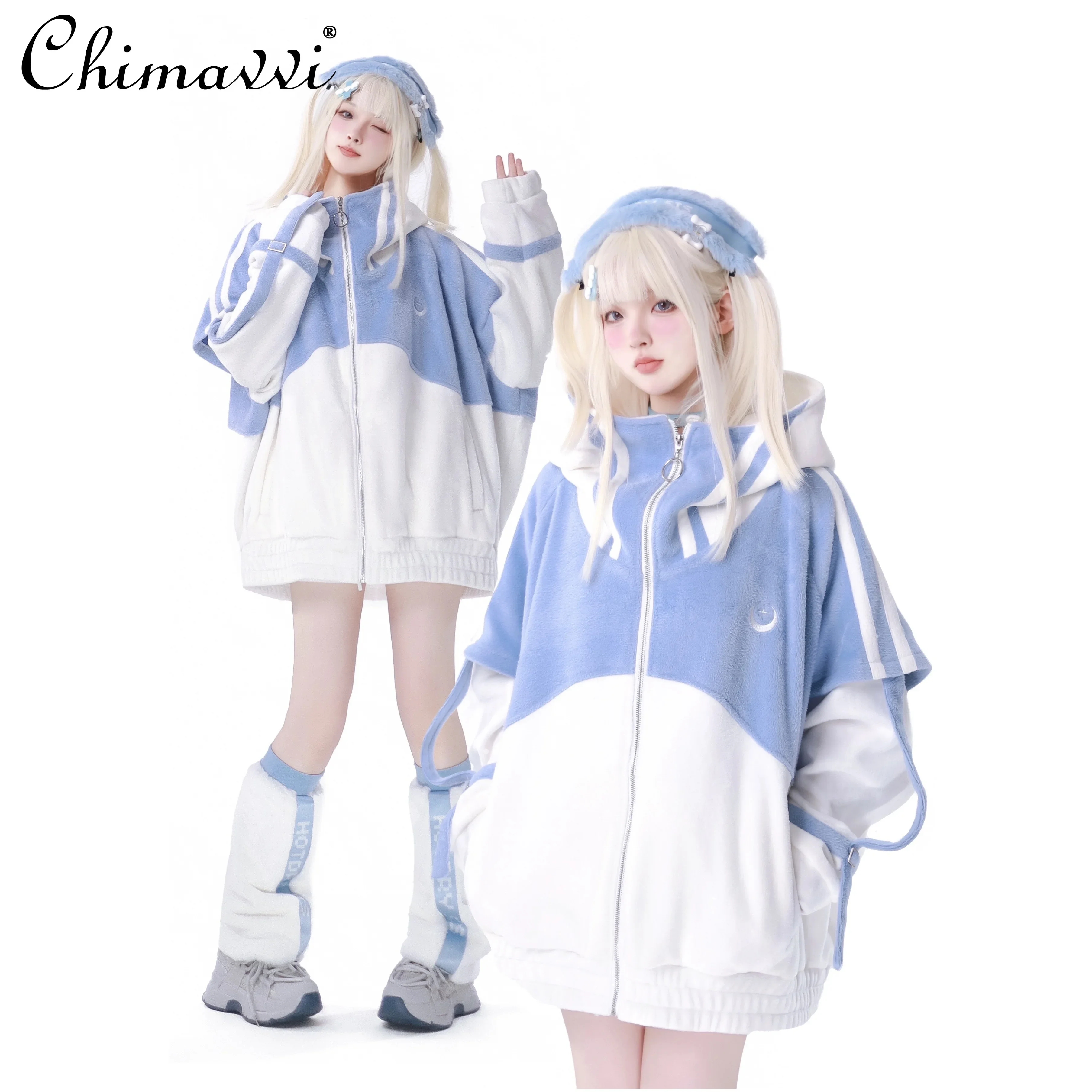 Plush Japanese Mine Series Mass-produced Sports Suit Water Color System Long-sleeved Hooded Jacket Shorts Sets Womens Outfits