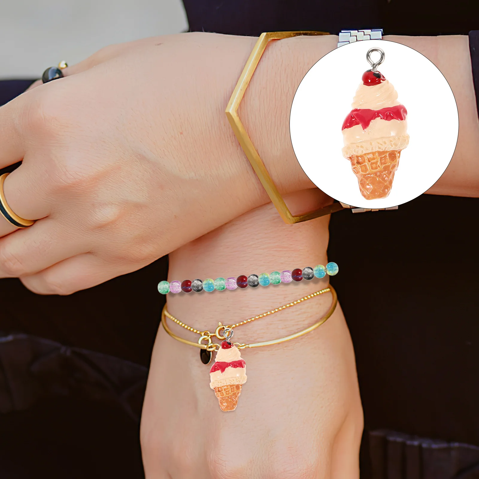 จี้รูปโคนไอศกรีมเรซิ่น 10 ชิ้น สำหรับงาน DIY ทำเครื่องประดับ สร้อยคอ ต่างหู พวงกุญแจ และอุปกรณ์ตกแต่ง