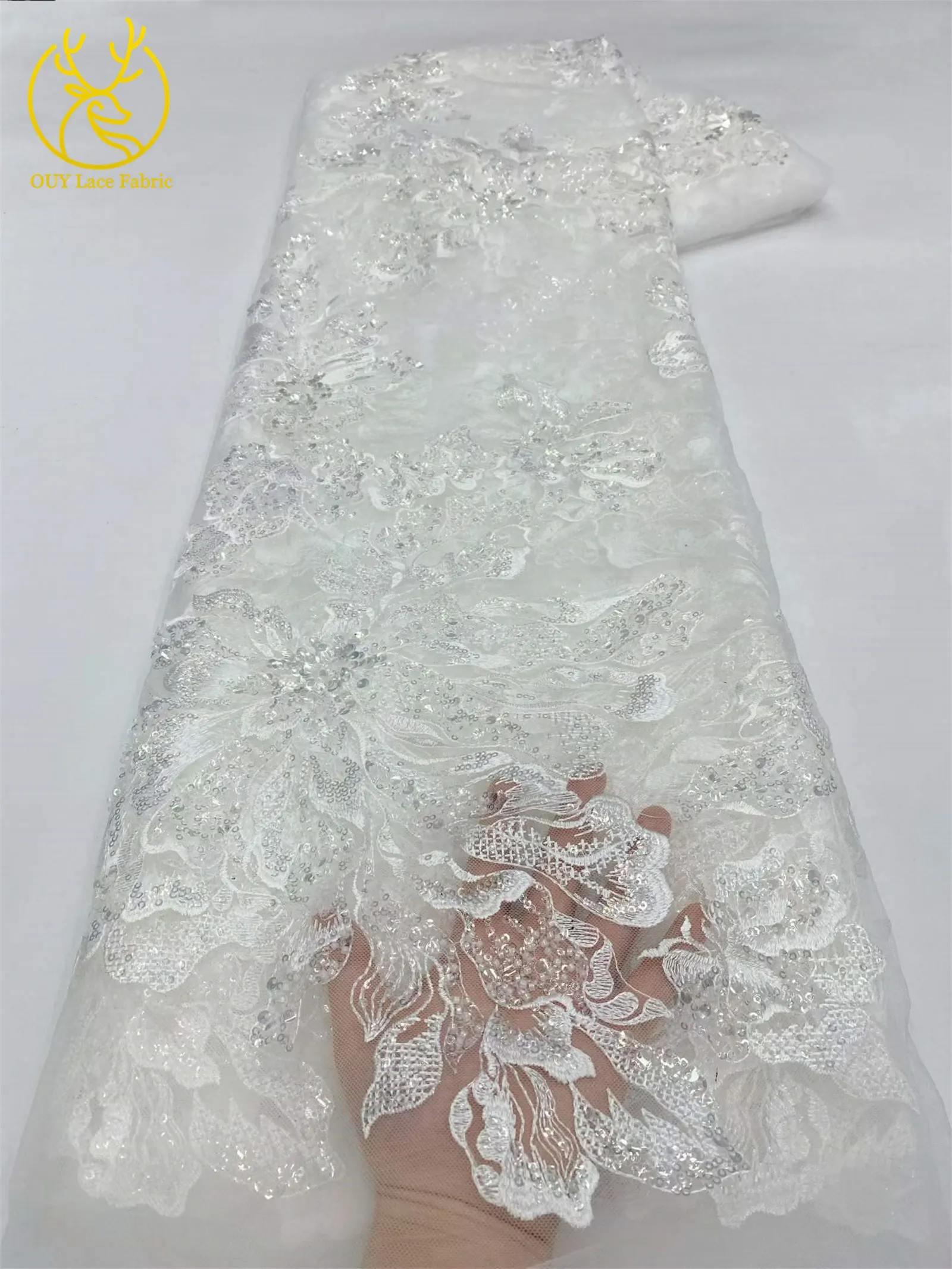 Roter Afrikanischer Bräutigam-Stickerei-Blumenspitzenstoff 2026 Hochwertiger Nigerianischer Pailletten-Perlen-Tüllstoff Hochzeitskleid-Stoff – Detail 21