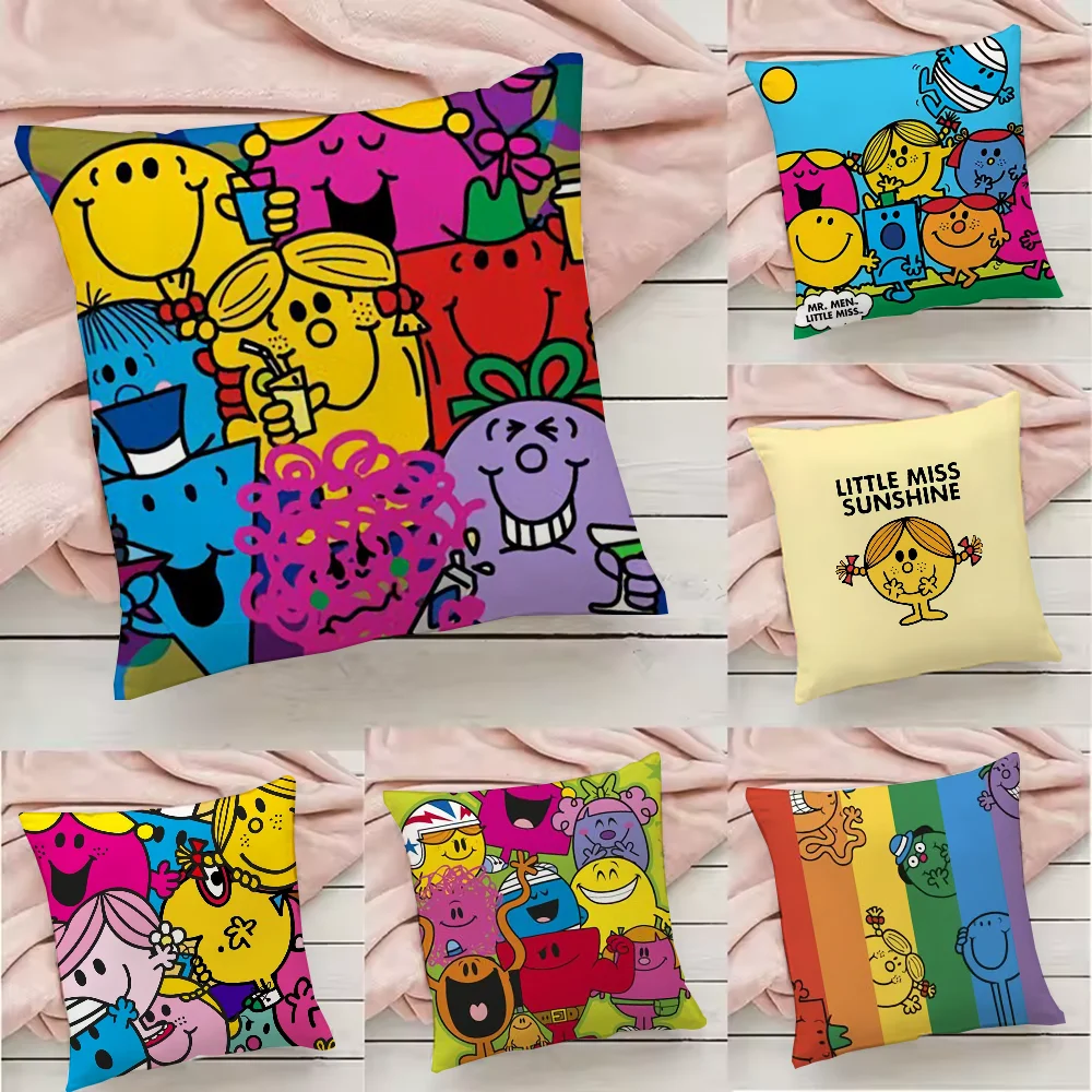 Gifts Mr. Men and Little Miss Pillow Case Pillowcase Anti-dustmite Pillow Invisible zipper silky short plush Sofa cushion cover