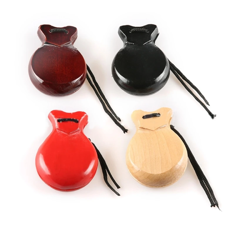 2024 New 2 Pcs Wood Spanish Castanets Flamenco Dance Castanets with String Hand Clappers Children Percussion Musical Instrument