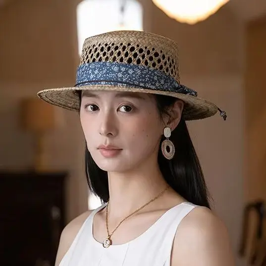 Women's Outdoor Sun Protection Woven Openwork Patchwork Breathable Wide-Brimmed Soft, Simple Versatile Summer Hat