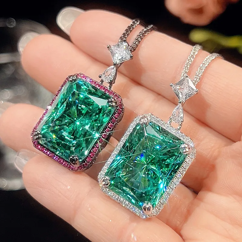

Jewelry set: Radiant cut Paraiba green pendant set, main stone 15*20
