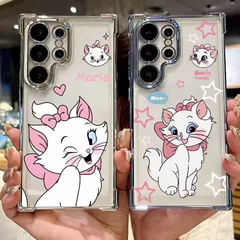 Disney Marie Cute For Samsung S25 Edge S24 S23 S22 S21 S20 Note 20 Ultra Plus Lite Plating Anti-Fall Phone Case