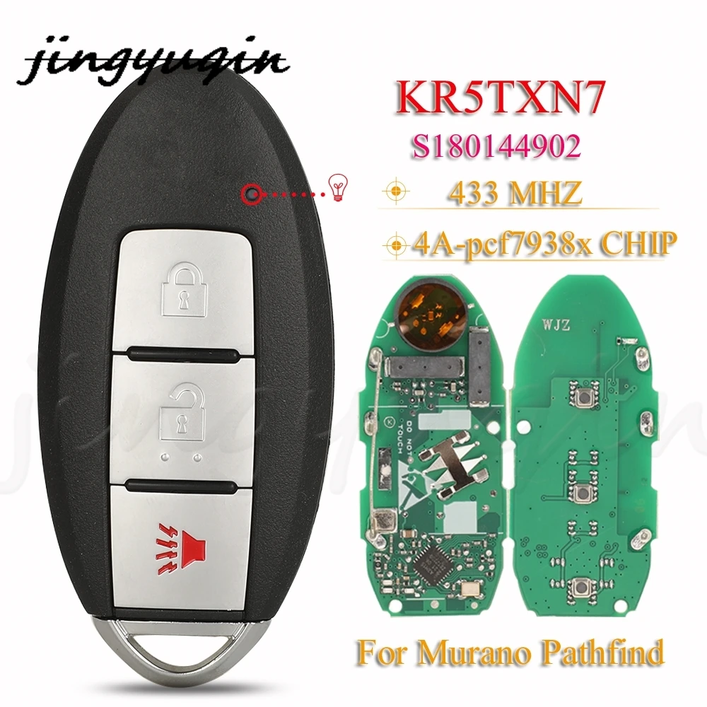 

jingyuqin 3Buttons KR5TXN7 S180144902 Proximity Smart Key Fob 433MHz 4A 285E3-9UF1B 9UF1A For Nissan Murano Pathfinder 2019 2020