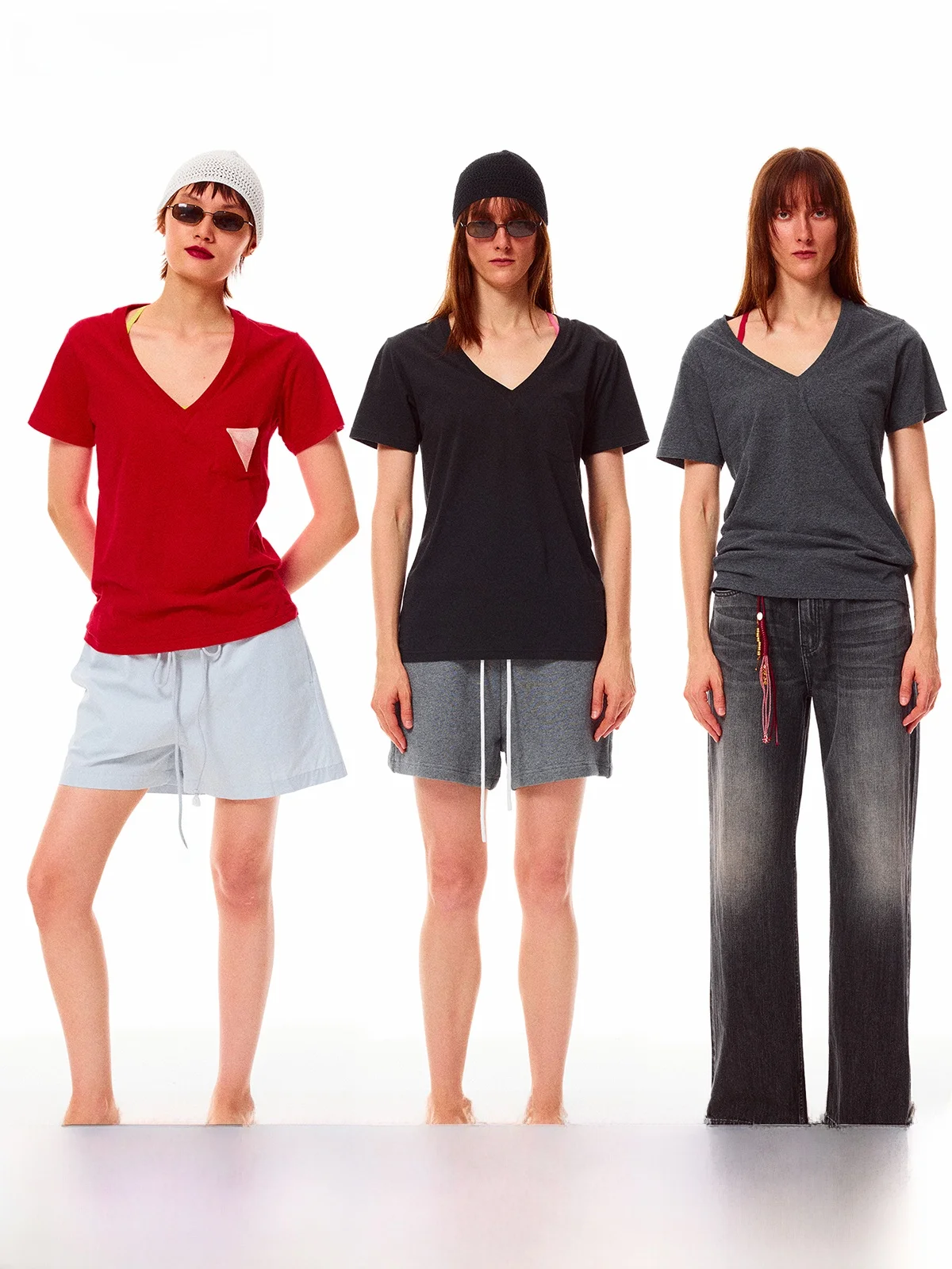 

Lazy Soft Long Velvet Cotton Lightweight Loose Deep V-ne ort Sve T-irt Multi-color Basic Sle Women's Summer Top