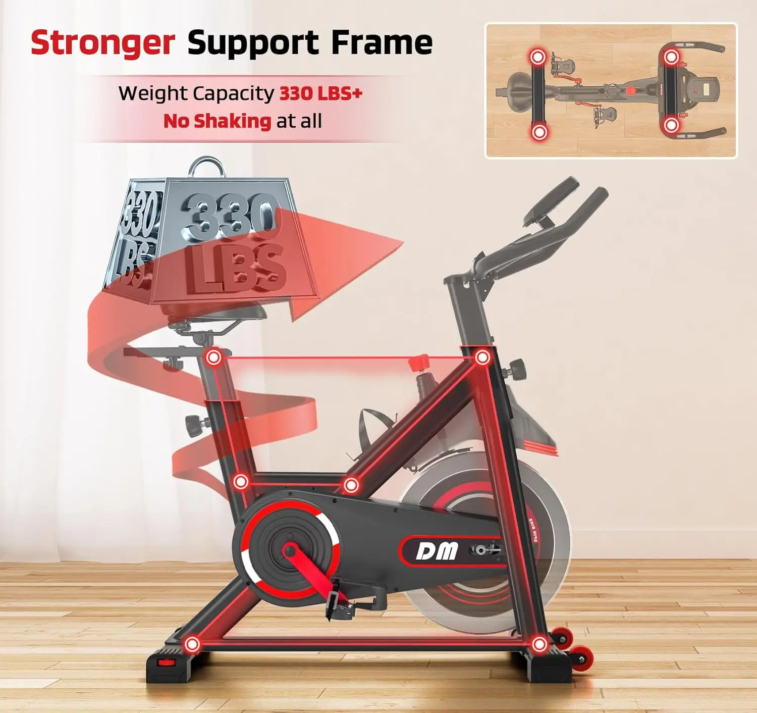 Exercise Bike, Silent Magnetic Resistance Stationary Bike for Home with 330 LBS Capacity, Indoor Bike with Comfortable Seat Cush