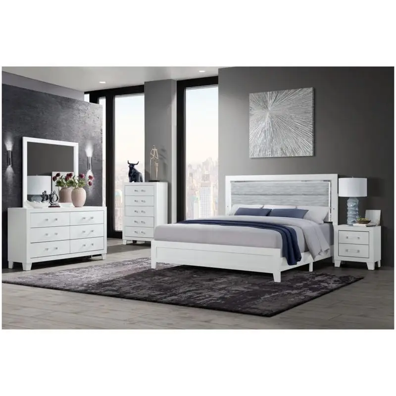 

5PC White King Bedroom Set with LED Lighting