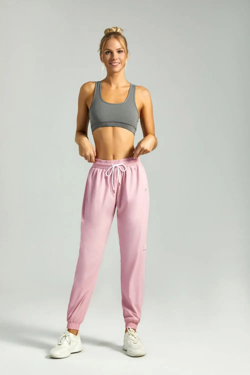 Pantalones deportivos de nailon para mujer, malla transpirable con bolsillo de cintura alta, a prueba de sol, de secado rápido, para correr y Fitness