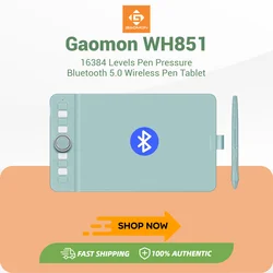 16K Levels GAOMON Wireless Graphics Tablet WH851 Bluetooth 5.0 Connectivity Pen Tablet 8x5 Inch, Intuitive Dial 8 Shortcut Keys