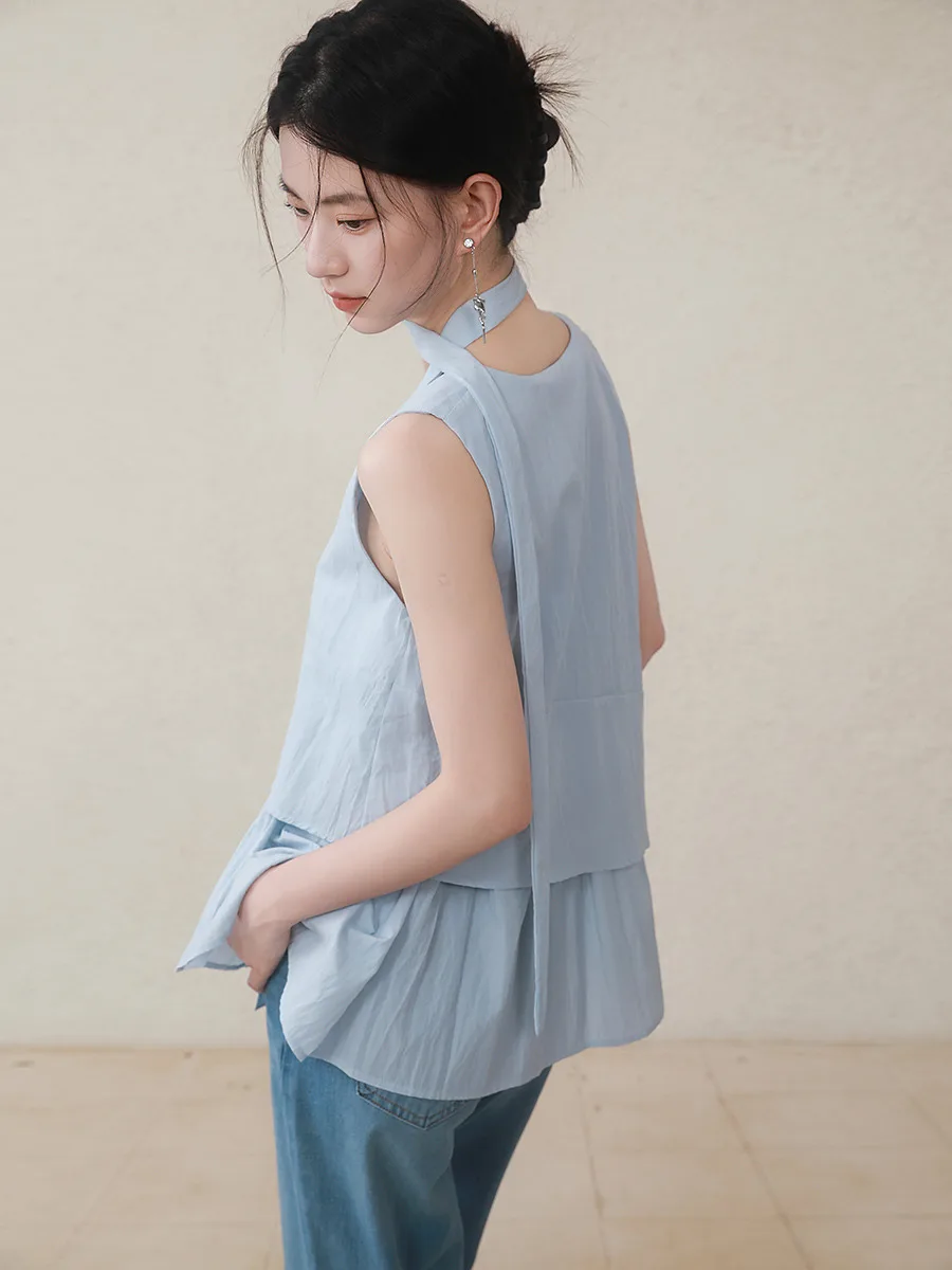 

Новый топ Inko round Ne Svel с синими бретелями Le Salt Sea Blue, модель B5X549C, повседневный, удобный, женский, летний, модный.