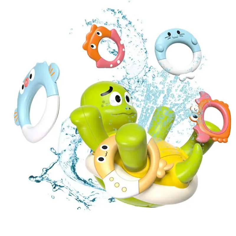 Turtle Bath Toy Electric Water Spraying Rotating Turtle Set Toy Swimming Bathtub Pool Toy Cute Swimming Turtle Toys with 5 Rings