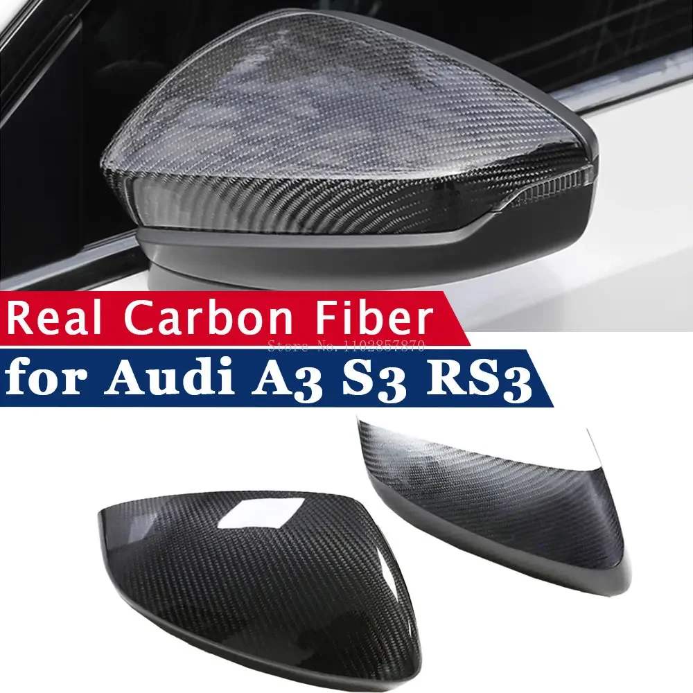 Rearview Mirror Cover for Audi A3 S3 RS3 8Y 2021-2023 LHD Real Carbon Fiber Side Mirror Shells Add on Frame Replacement Case