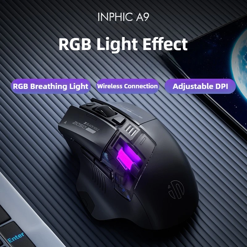 A9 ماوس بلوتوث لاسلكي 2.4G RGB تأثير الضوء 12800 ديسيبل متوحد الخواص قابل للتعديل مريح ماوس محمول مع مؤشر البطارية ل