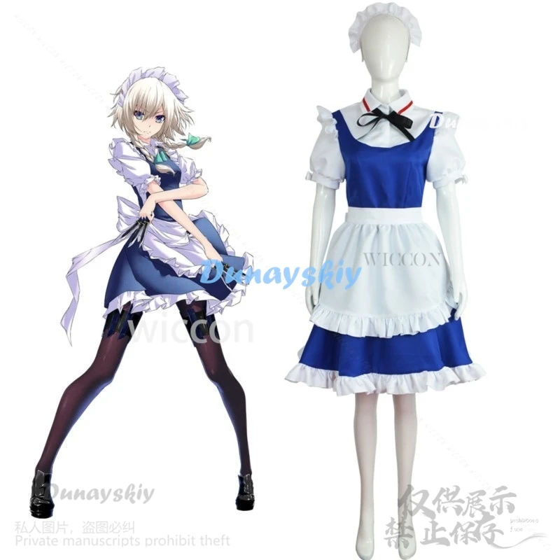 Anime Game Touhou Project Cosplay Izayoi Sakuya Pad Costume Maid Uniform Dress Lolita Wig For Halloween Christmas Cos Customized