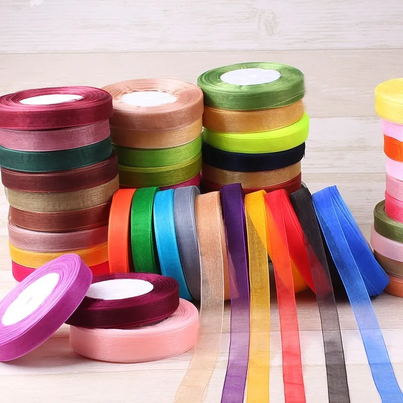 50yards/roll 12/15/20/25/40mm Organza Ribbon Wholesale gift wrapping decoration Christmas silk ribbons lace fabric DIY Crafts