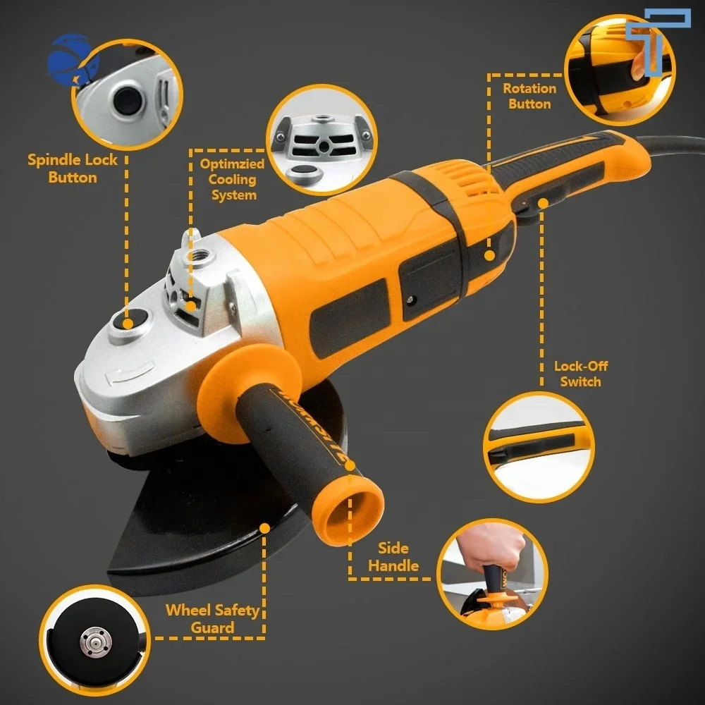 Original brand new！.WORK·SITE Electric Professional Angle Grinder 230mm Grinding Tools Corded Handheld Heavy Duty Power Angle Gr