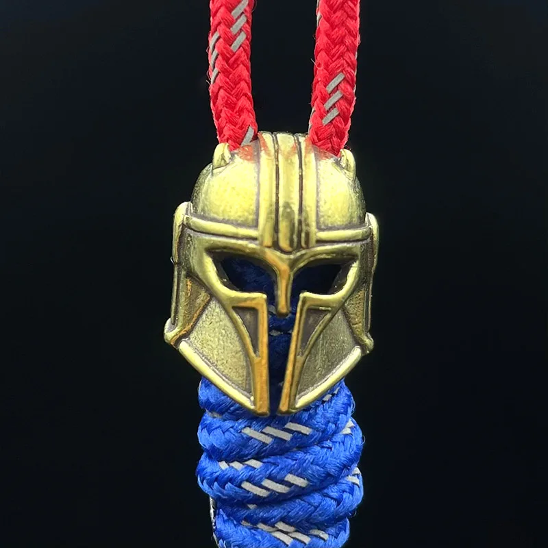 Brass Mandalorian Helmet Bounty Hunter Battle Armor Warrior Knife Beads Lanyard Keychain Pendants DIY EDC Paracord Accessories