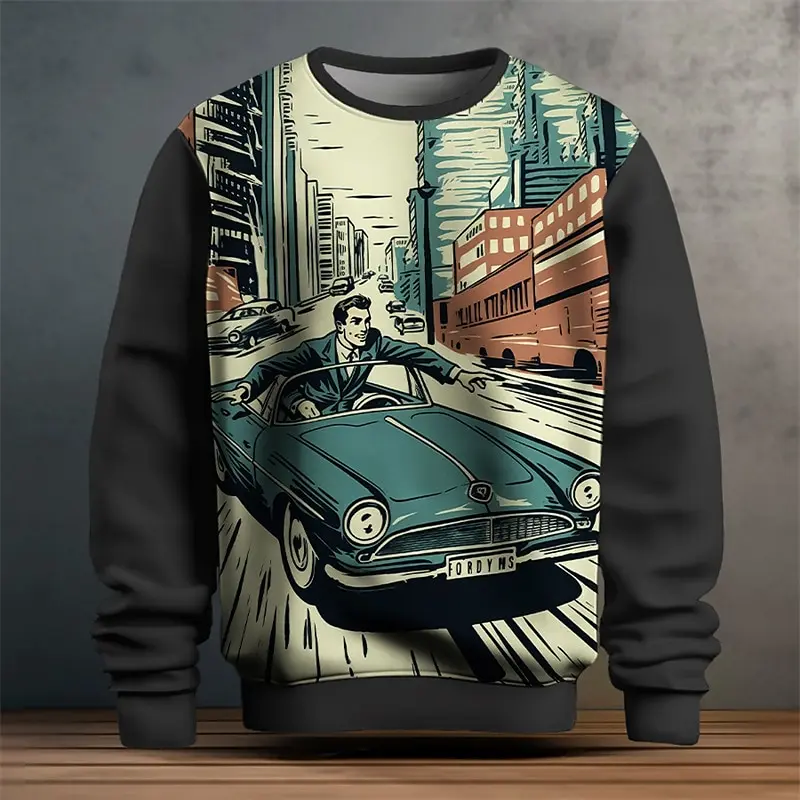 Men's Graphic Car Sweatshirts Golf Pullover Sweatshirt Long Sleeve Sweatshirt Crew Neck Fashion Daily Casual 3D Print Spring