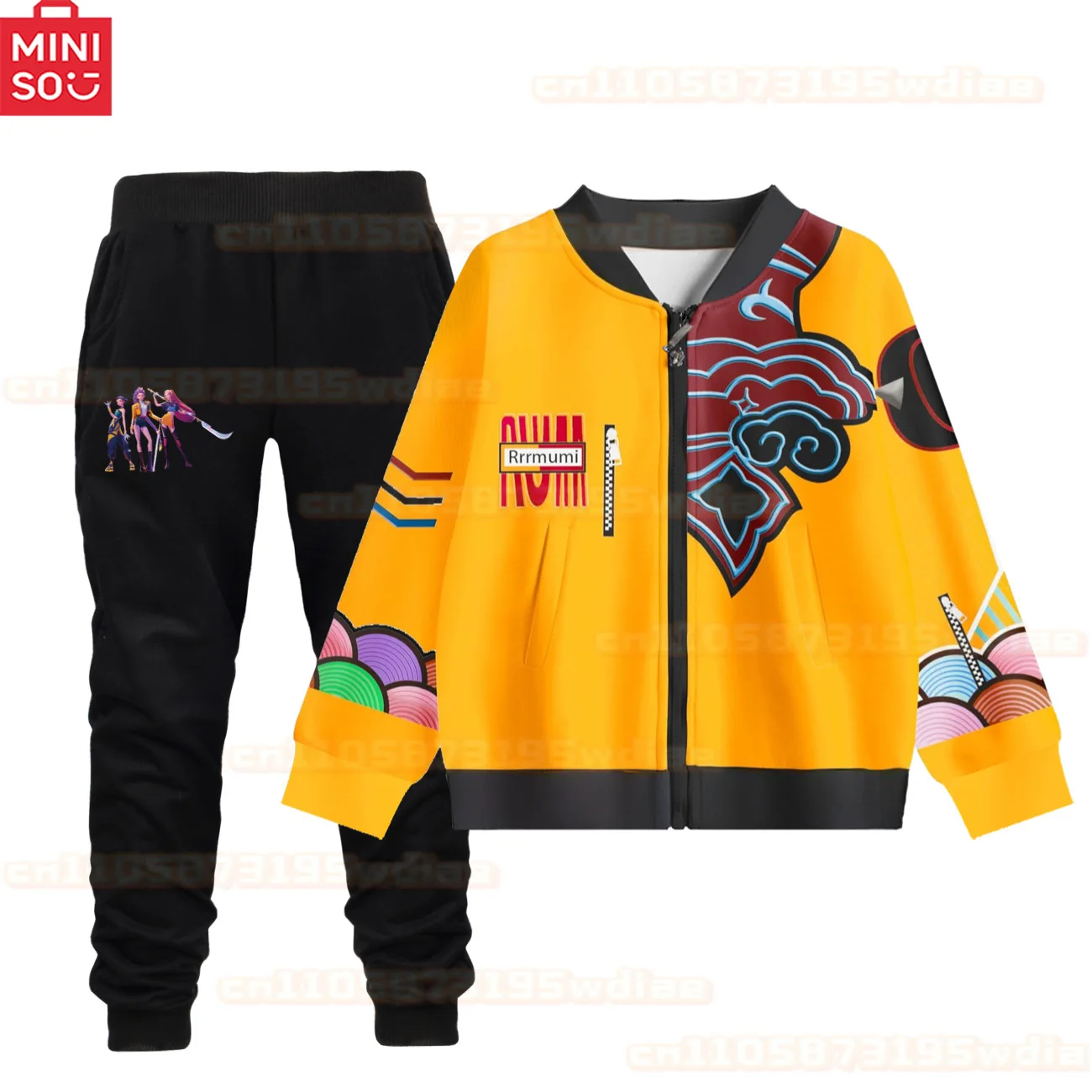 MINISO 어린이 의상 악마 헌터 루미 소녀 힙합 세트 할로윈 역할 놀이 복장 게임 카니발 의상 + 목걸이