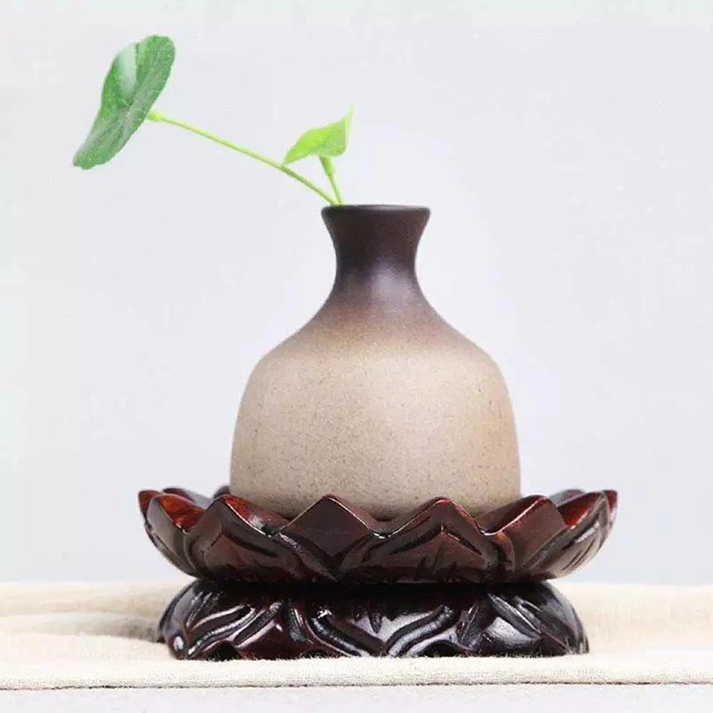 

Lotus-Shaped Wood Base Decorative Censer Stand Sculpture Pedestal Desktop Incense Holder Round Wooden Craft Ornament for Sauna