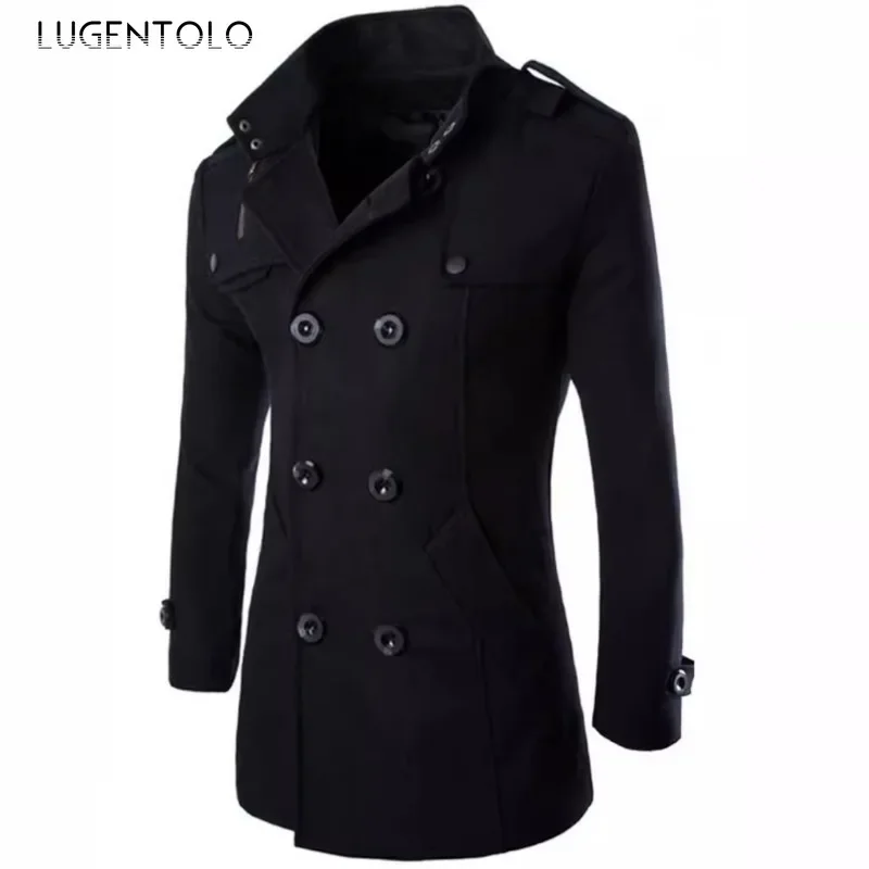 سترة رجالية غير رسمية لخريف وشتاء خارجية سترة واقية دافئة موضة طية صدر السترة مزدوجة الصدر معطف رجالي ملابس يومية متعددة الاستخدامات