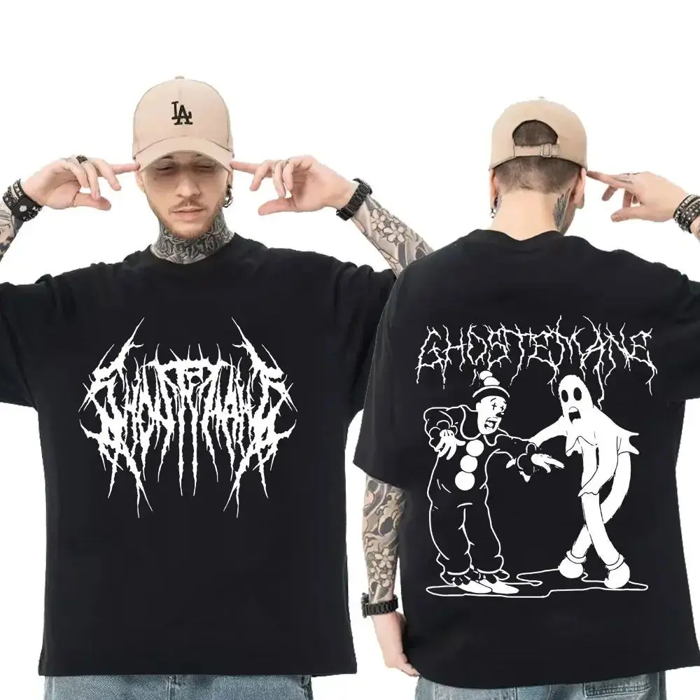 

Ghostemane Double Sided Print T-irt Men Women 00% Cotton Slim Fit Nine Sve Length Henry Collar Youth Faion