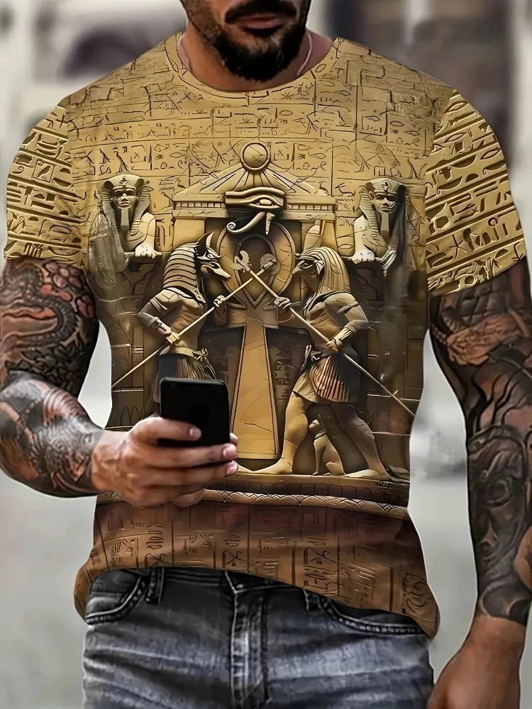 Men's Summer T-shirt Retro Egyptian Totem 3d Printed Summer Men's T-shirt Short Sleeve Personality Fashion Street Trend Top