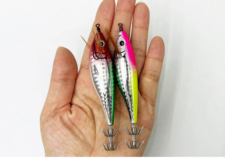 ShareShark 6 Stück/Beutel Laser Horizontaler Garnelen-Tintenfisch-Haken Künstlicher Köder Leuchtend im Dunkeln mit Rasselkugel Meeresfischerei-Köder – Detail 11