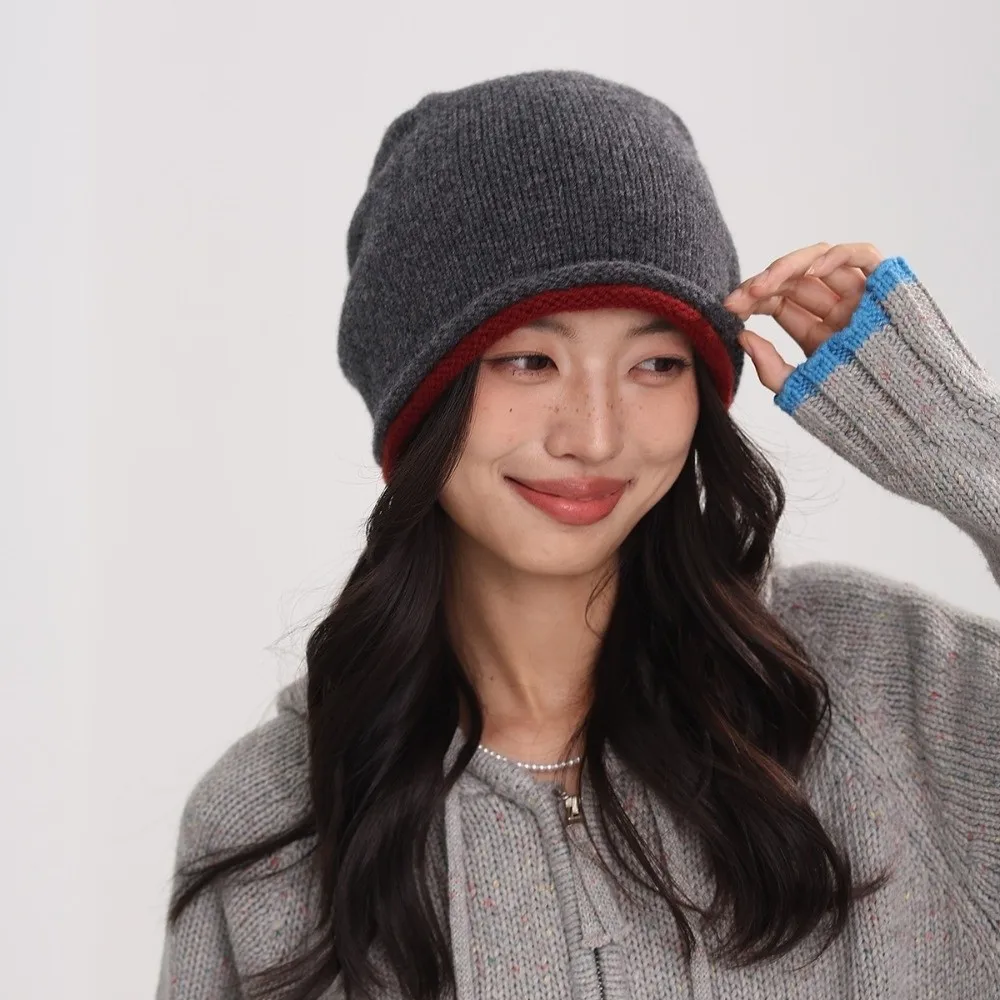 Simple Elastic Knitted Stacked Hat Streetwear Double-sided Pullover Cap Dome Korean Style Brimless Beanie Cap Autumn/Winter
