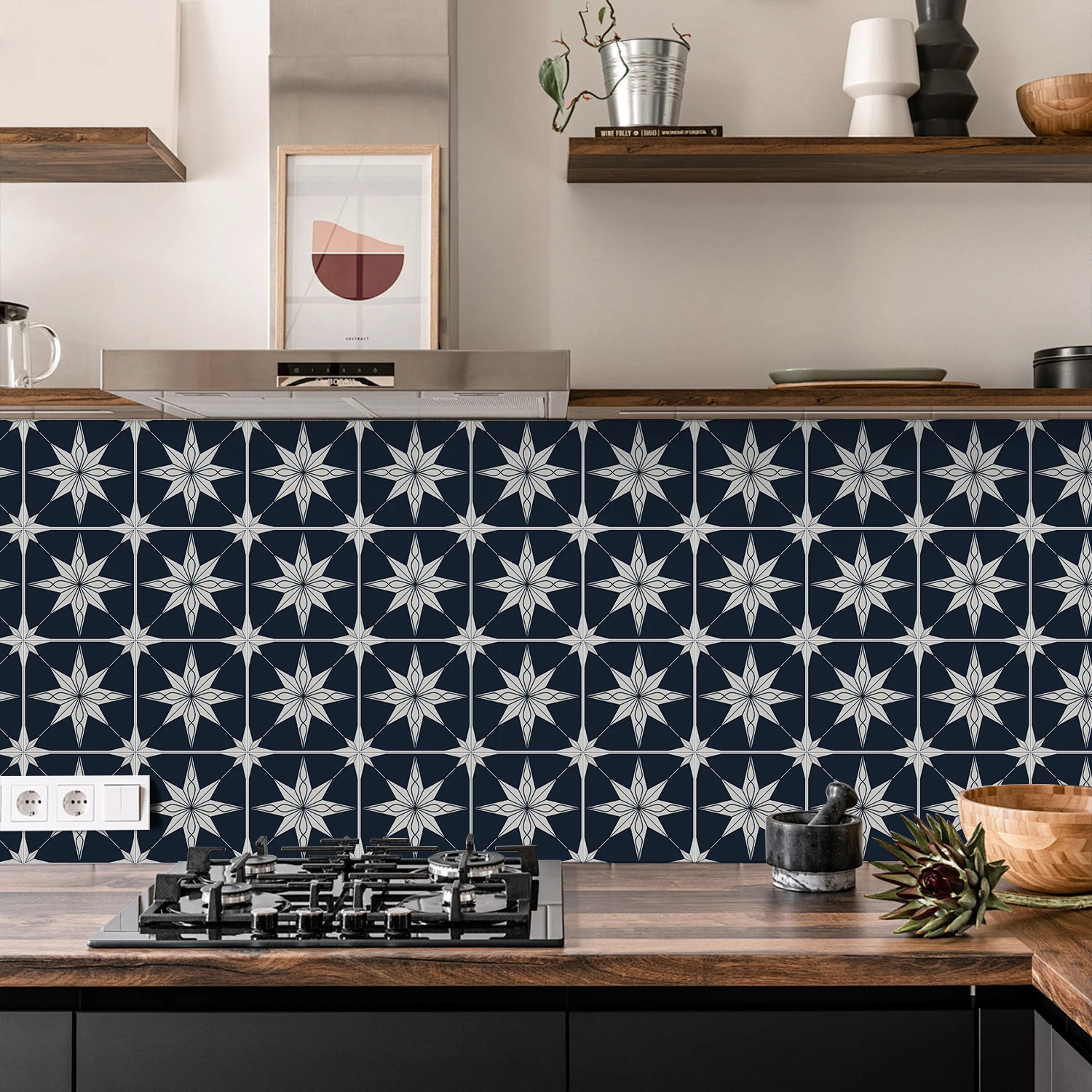 Vintage flower peeling tile stickers self-adhesive waterproof wall stickers for kitchen and bathroom walls (12/24 pieces)