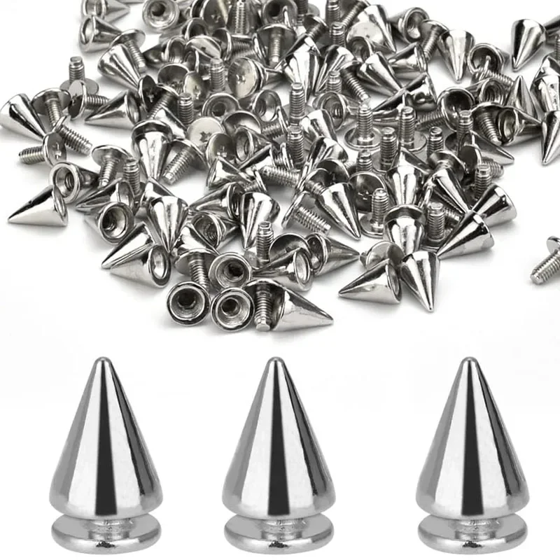 10-500pcs/set Silver Cone Studs And Spikes DIY Craft Cool Punk Garment Rivets For Clothes Bag Shoes Leather DIY Handcraft