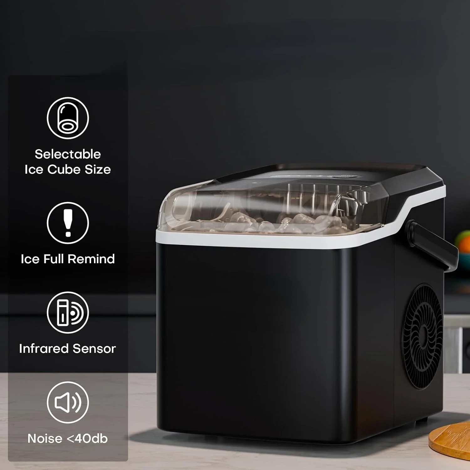 Compact Y90 Countertop Ice Maker with Fast Self-Cleaning Function, Efficient Ice Cube Making Machine Producing Max 26Lbs/Day, 9