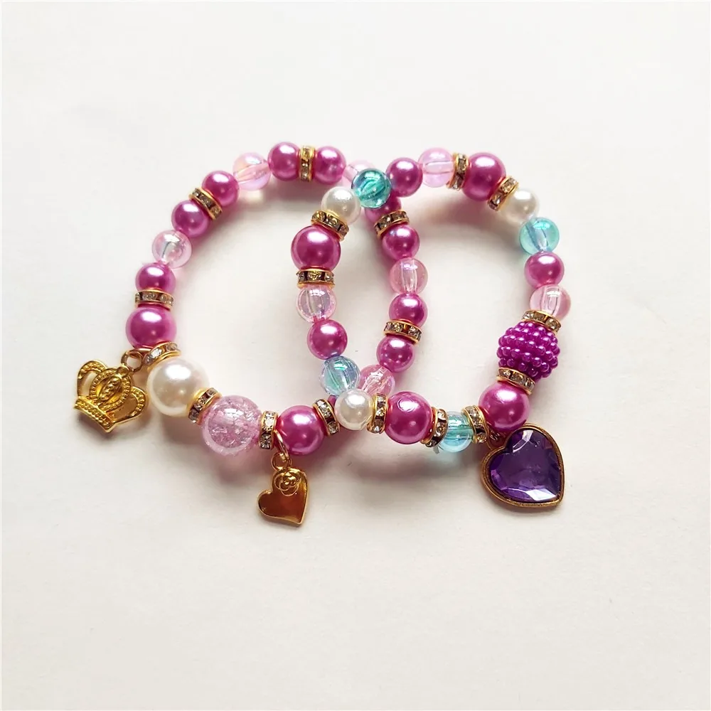 2pcs/set Sweet Sweet Girl Bracelet Princess Elastic Colorful Beaded Bracelet Hand Jewelry Macaron Color