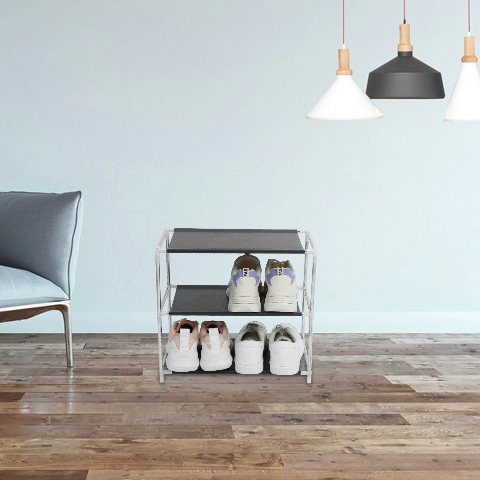 

Multifunctional 3 Layer Shoe Rack Organizer Entryway Storage Galvanized Steel Cloth Minimalist Design Space Saving