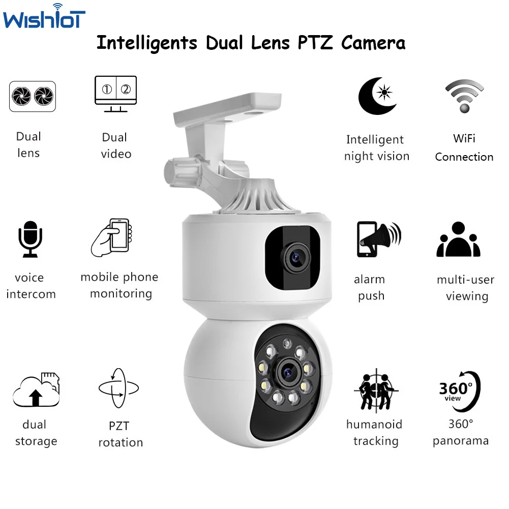 2*2MP Intelligent Dual-lens PTZ Camera APP Remote Control Support Human Tracking Two-way Speech Child Pet Monitor Home Security