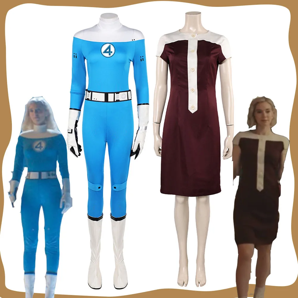 

Fantastic Cos Four Invisible Woman Cosplay Jumpsuit Dress Costume Susan Storm Disguise Clothing Halloween Carnival Party Suit