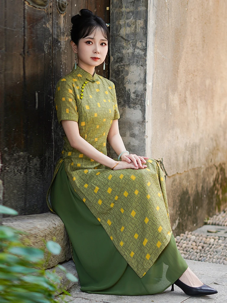 

Ele Slimming Dr Vintage Sle Long Slit High Quali Cotton Blend ort Sve Floral Print for Women