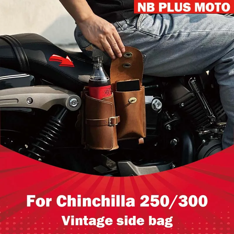 【Premium】For Chinchilla 250 300 Water Cup Bag Rack Side Cover Bag Motorcycle Accessories Vintage Kettle Cowhide Hanging Bag